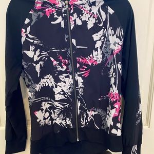 Fabletics lightweight bomber jacket size medium black/white/pink
